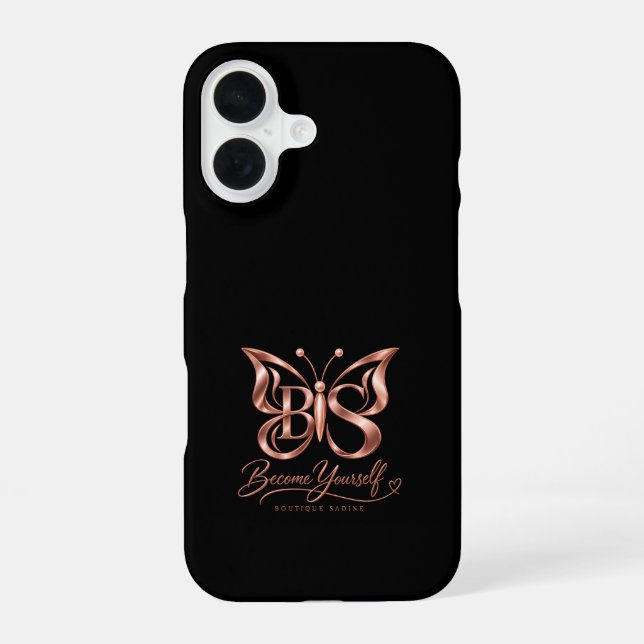 Aesthetic Rose Gold Butterfly Black iPhone 16 Case (Back)
