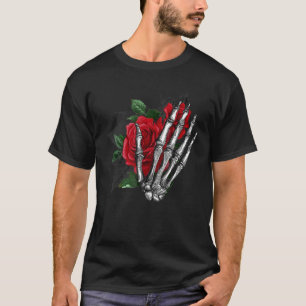 Aesthetic Rose White Skeleton Hand Holding A Red R T-Shirt