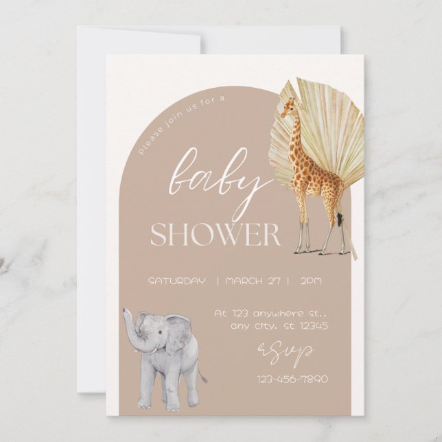 Aesthetic Safari Animals Watercolor Baby Shower Save The Date (Front)