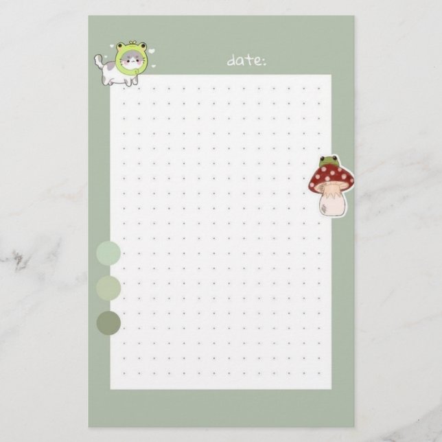 Aesthetic Sage green Frog cute korean Stationery (Front)
