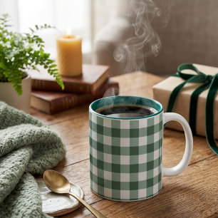 Aesthetic Sage Green Gingham Two-Tone Coffee Mug