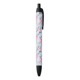 Aesthetic Shabby Chic Pink Roses Pattern Black Ink Pen