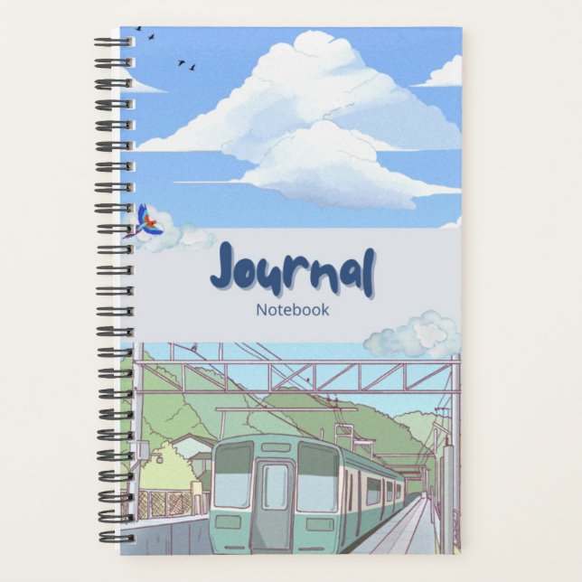 Aesthetic Sky & Train Journal Notebook | Cute Past Planner (Front)