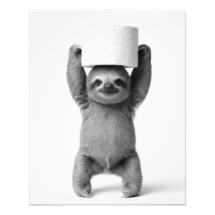 Aesthetic Smiling Sloth Lifts Toilet Paper Roll Photo Print