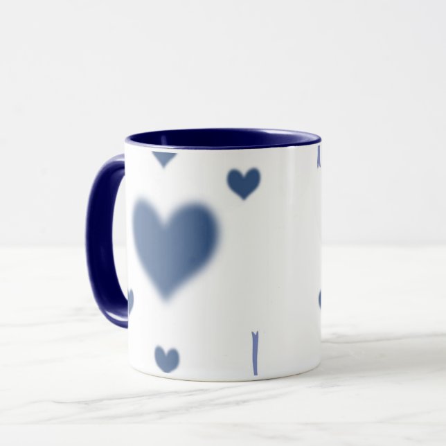Aesthetic Soft Blue Blurred Heart Pattern Two-Tone Mug (Front Left)