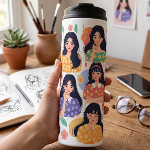 Aesthetic Soft Girl Pastel Floral Pattern Women's  Thermal Tumbler