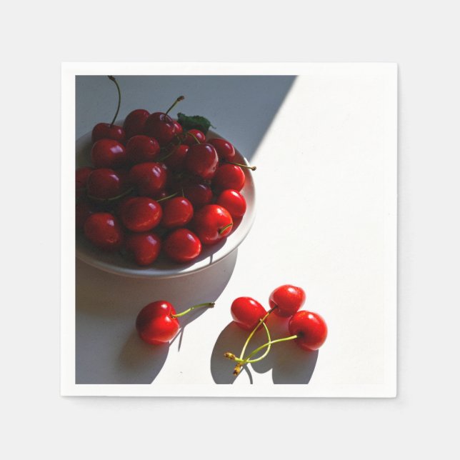 Aesthetic still life with ripe cherries on a white napkin (Front)