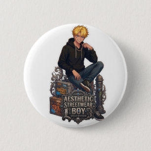 Aesthetic Streetwear Boy - Cool Anime 2 Inch Round Button