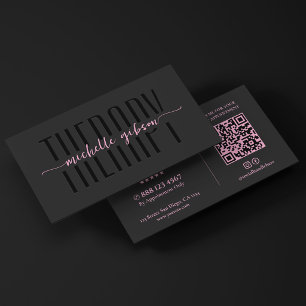 Aesthetic Therapist Black Pink Monogram QR Business Card