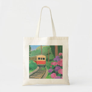 Aesthetic Train & Flowers Wall Art   Vintage Natur Tote Bag