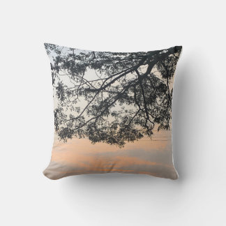 Aesthetic Tree Silhouette Against Pastel Sunset Sk Throw Pillow
