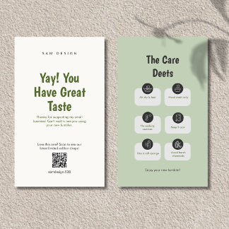 Aesthetic Tumbler Care Instructions QR Code Card