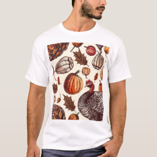 Aesthetic Turkey and Gourd Pattern T-Shirt