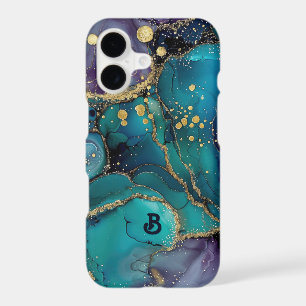 Aesthetic Turquoise & Gold Flowing Marble