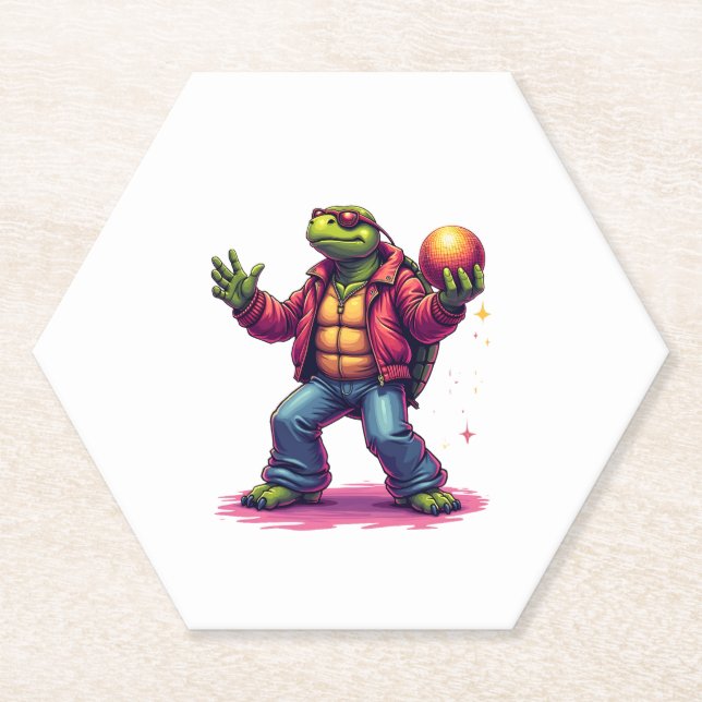 Aesthetic Turtle Disco T-Shirt Paper Coaster (Front)