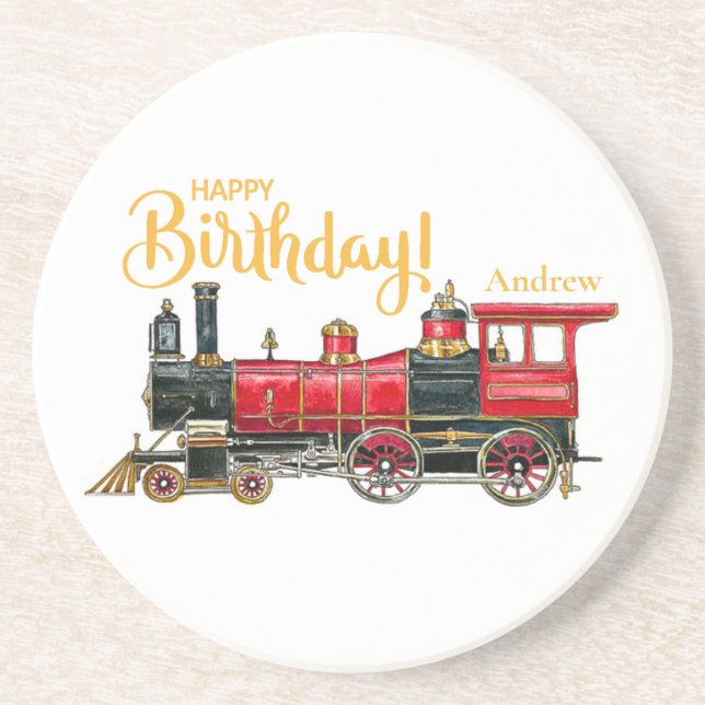 Aesthetic Vintage Train Birthday  Coaster (Front)