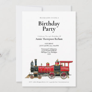Aesthetic Vintage Train Birthday Invitation