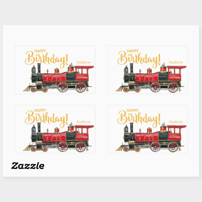Aesthetic Vintage Train Birthday Rectangular Stick Sticker (Sheet)
