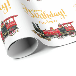 Aesthetic Vintage Train Birthday Wrapping Paper