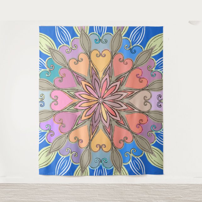 Aesthetic Wall Art Artwork Colourful Pastel Mandal Tapestry (Front)