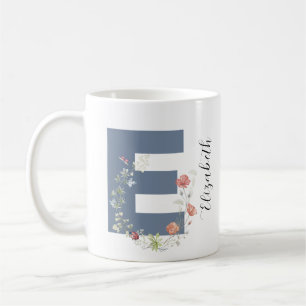 Aesthetic Watercolor Floral Letter E Monogram Coffee Mug