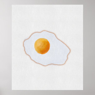 Aesthetic Watercolor Fried Egg Minimalist Art Prin Poster