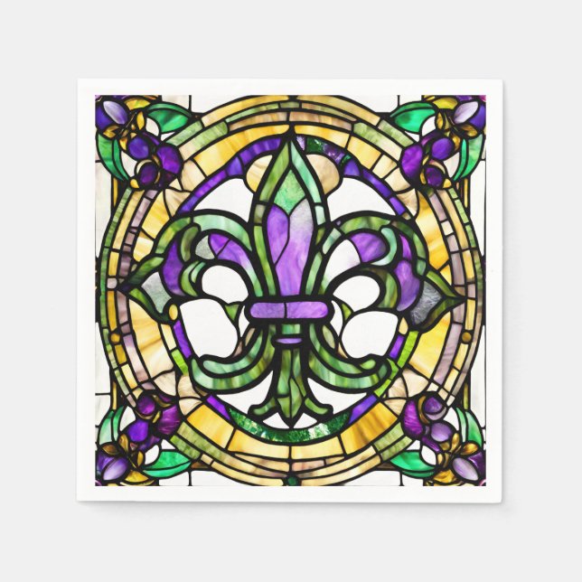 Aesthetic Watercolor Mardi Gras Fleur De Lis Napkin (Front)