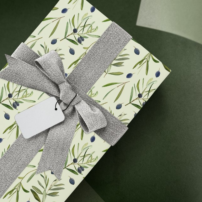 Aesthetic Watercolor Olive Branches Leaves Wrapping Paper (Creator Uploaded)
