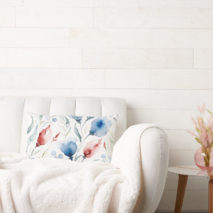Aesthetic Watercolor Patriotic Wildflowers Lumbar Pillow