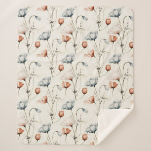 Aesthetic Watercolor Patriotic Wildflowers Sherpa Blanket