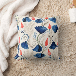 Aesthetic Watercolor Patriotic Wildflowers Throw Pillow