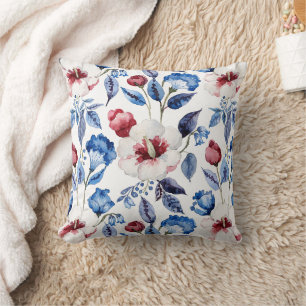 Aesthetic Watercolor Patriotic Wildflowers Throw Pillow