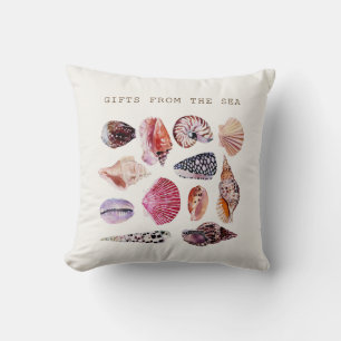 Aesthetic Watercolor Seashells  Throw Pillow