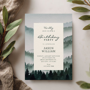 Aesthetic watercolor woods forest nature birthday invitation