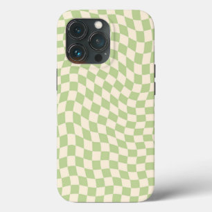 Aesthetic Wavy Warped Checker Sage Green iPhone 13 Pro Case