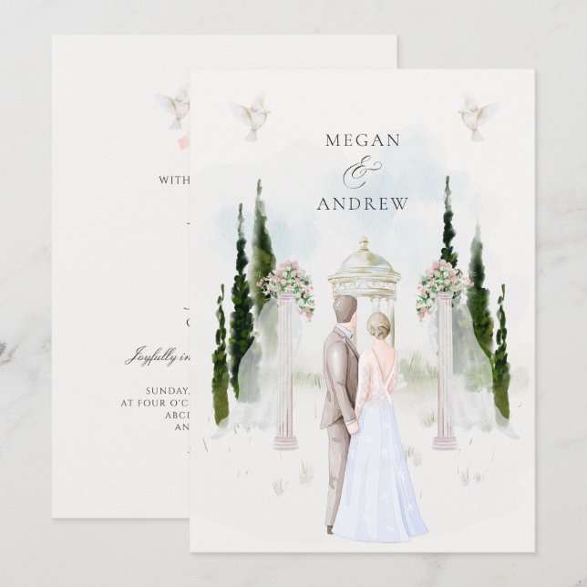 Aesthetic wedding arch garden couple watercolor invitation (Front/Back)