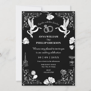 Aesthetic Wedding hand drawn floral party  Invitation