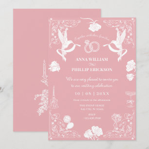 Aesthetic Wedding hand drawn floral party  Invitation