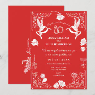 Aesthetic Wedding hand drawn floral party Invitation