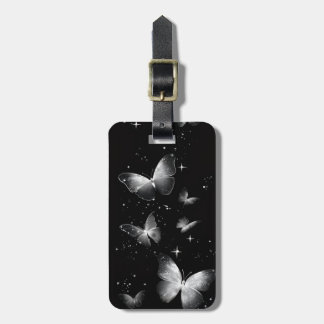 Aesthetic White Butterflies Black LuggaLuggage Tag