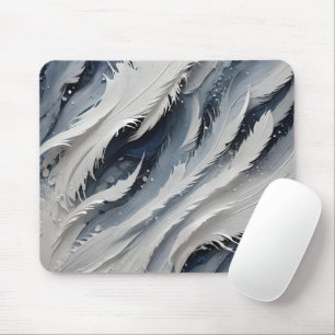 Aesthetic White Feathery And Blue Mouse Pad