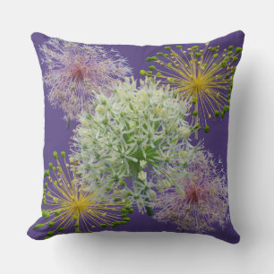 Aesthetic White Garlic Flower Collage Throw Pillow