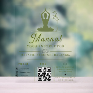 Aesthetic Yoga Instructor Acrylic Business Card Sign
