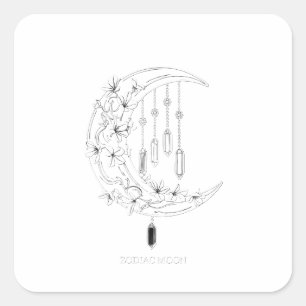 Aesthetic Zodiac Moon Phases Mandala Floral Art Square Sticker