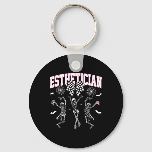 Aesthetician Dancing Skeleton Halloween Bow Skin T Keychain (Front)