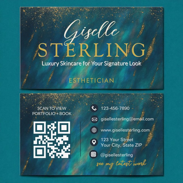 Aesthetician Dark Opal Glam Modern QR Code Business Card (Creator Uploaded)