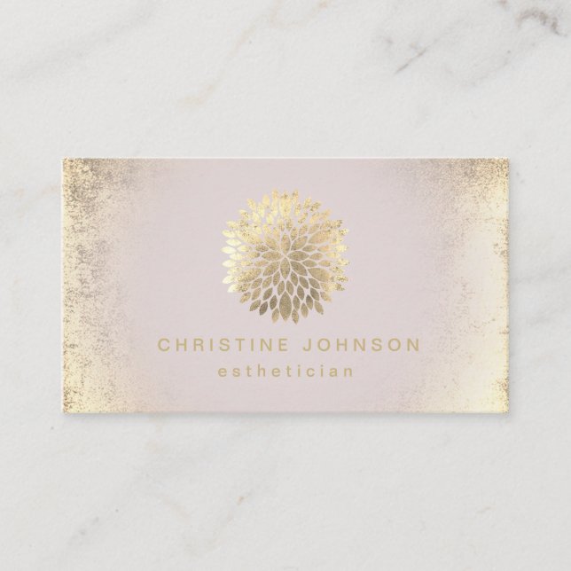 aesthetician FAUX gold foil dahlia logo Business Card (Front)