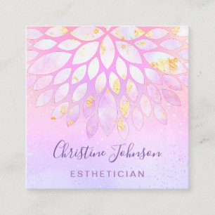 aesthetician floral purple pink square  business card