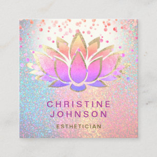 aesthetician flower decor on faux glitter square business card