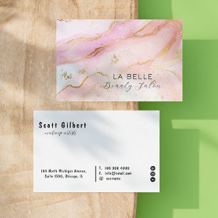 Aesthetician Handwritten Script Typography Marble  Business Card